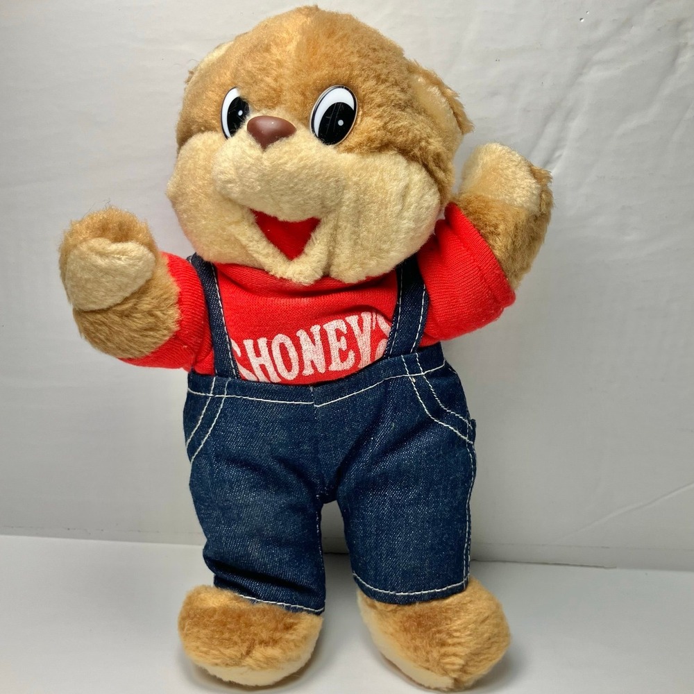 Vintage Shoney's Bear Plush Toy 1986 Denim Overalls & Red Shirt 11" Collectors